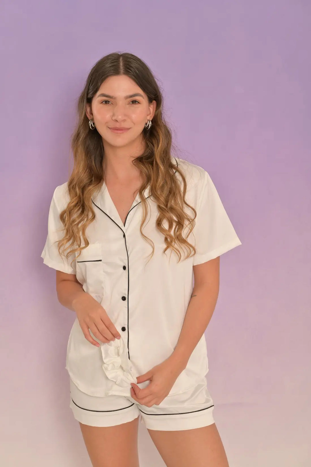 Short camisa de botones Satin perla