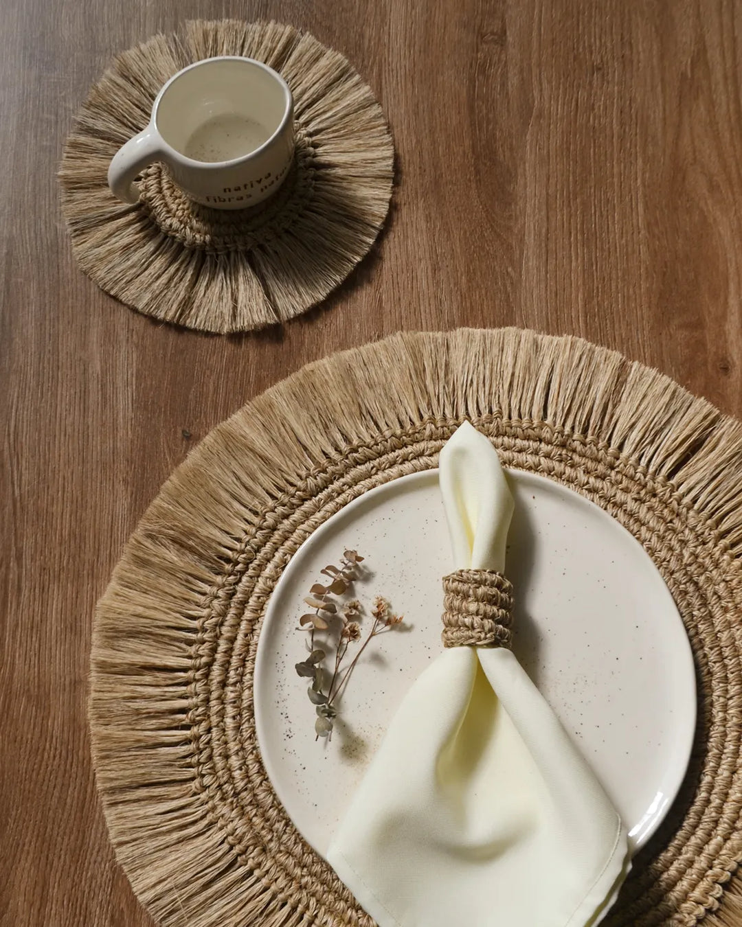 NATIVA DISEÑO SET INDIVIDUALES FLECOS X6 CON PORTAVASOS