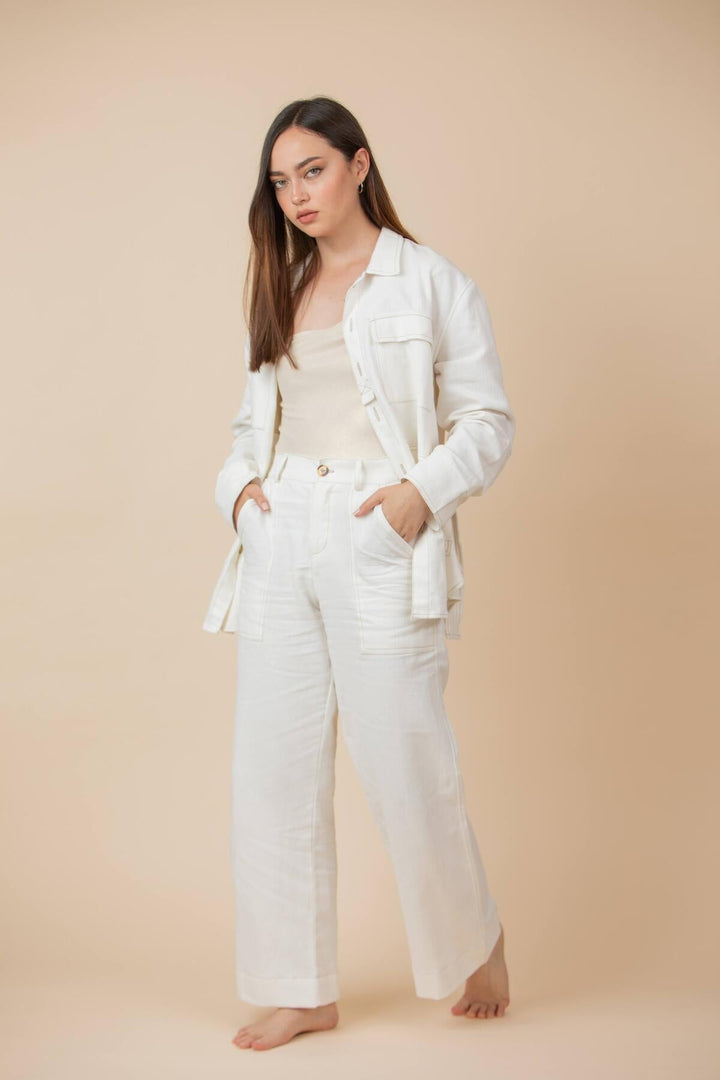 ULLA ULLA COTTON LINEN PANTALÓN BLANCO