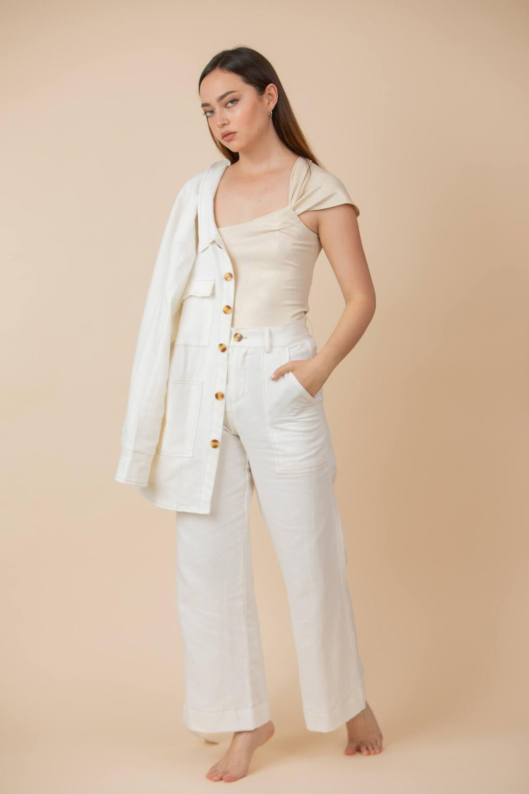 ULLA ULLA COTTON LINEN PANTALÓN BLANCO