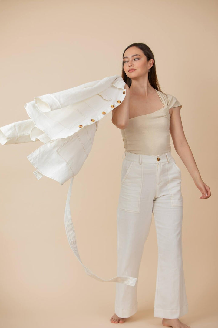 ULLA ULLA COTTON LINEN PANTALÓN BLANCO