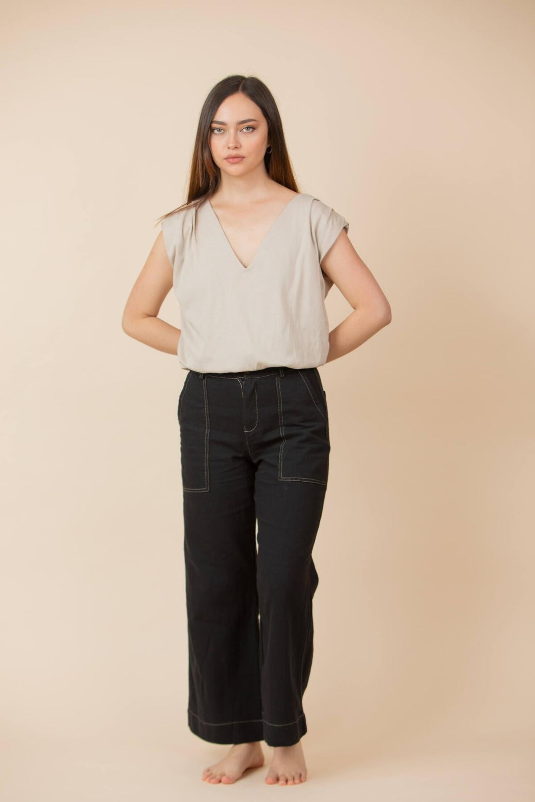 ULLA ULLA COTTON LINEN PANTALÓN NEGRO