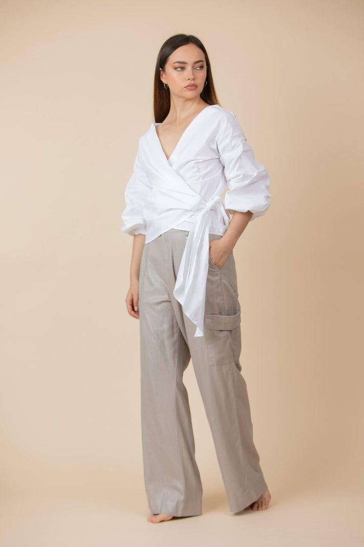 ULLA ULLA PANTALON CARGO LINO SILVER