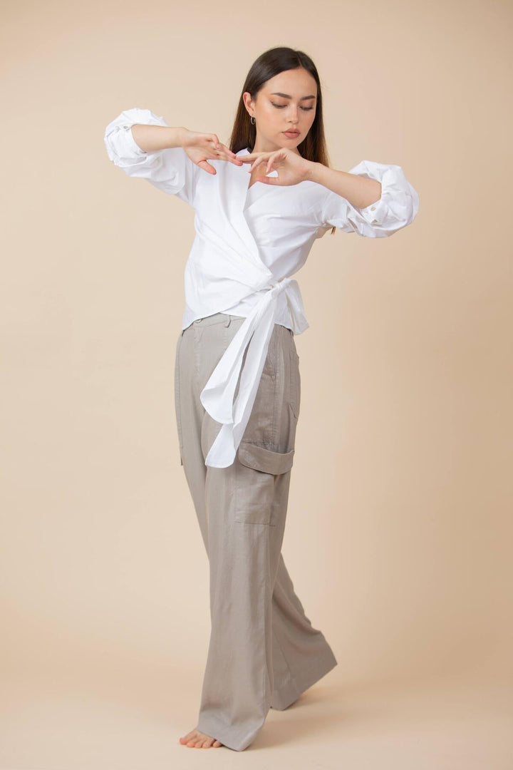 ULLA ULLA PANTALON CARGO LINO SILVER
