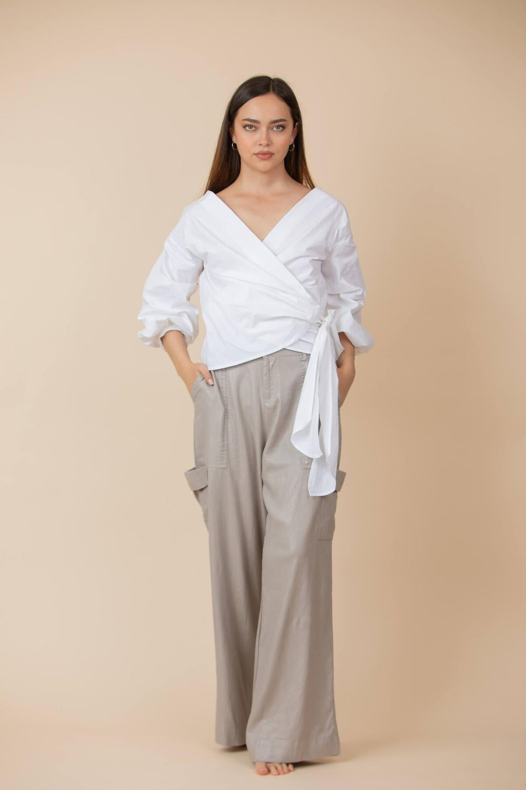 ULLA ULLA PANTALON CARGO LINO SILVER
