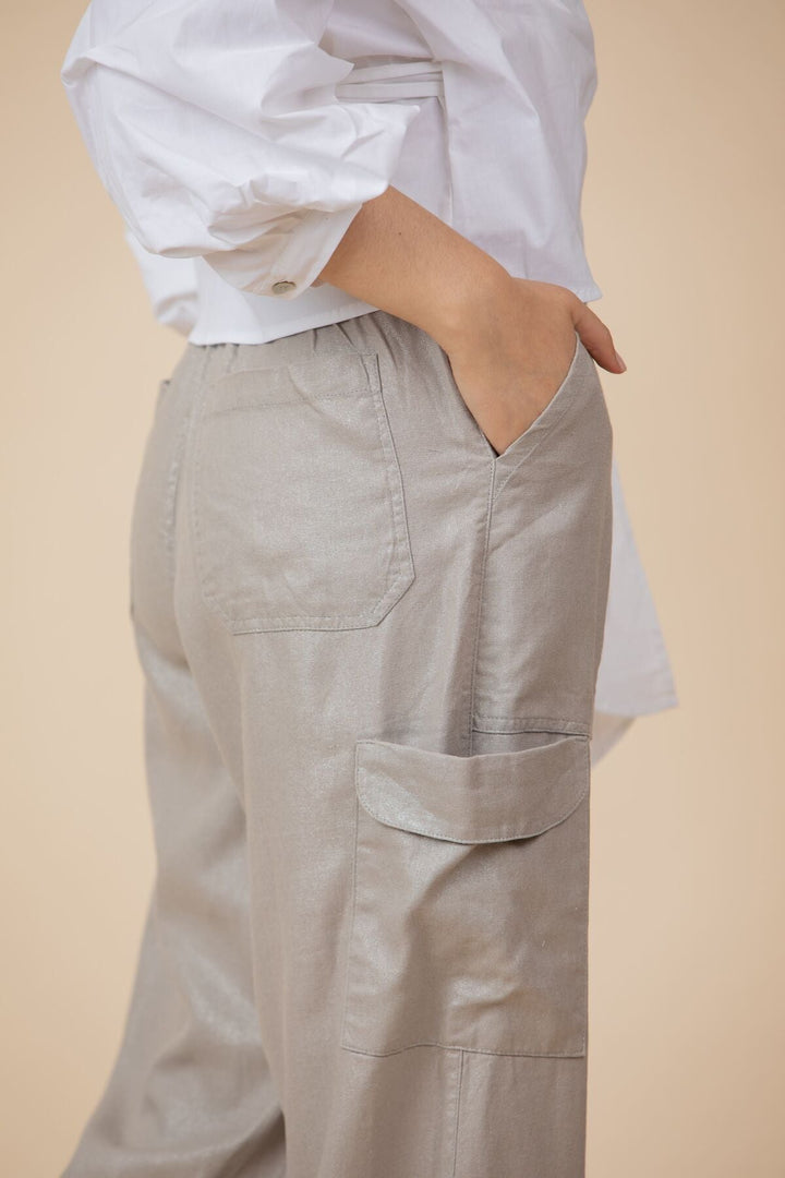 ULLA ULLA PANTALON CARGO LINO SILVER