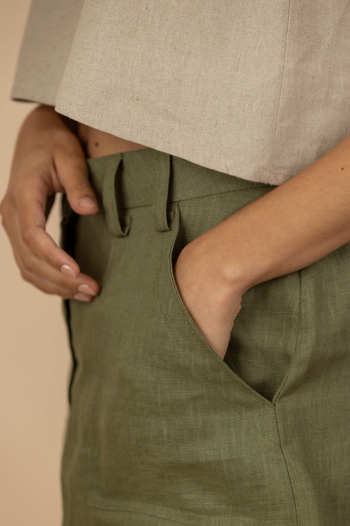 AURA THE LABEL CALA MINI LINEN SKIRT GREEN