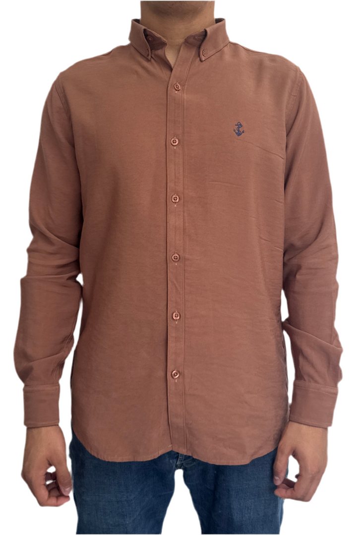 NEW ANCHOR CAMISA CAFÉ RAYON