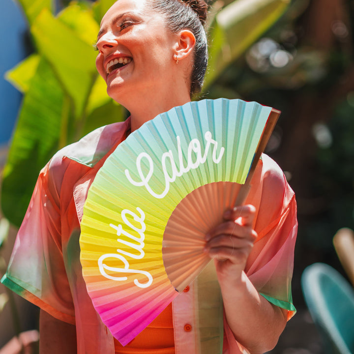 18 RAZONES  ABANICO PUTO CALOR ARCOIRIS  BRILLA EN LA OSCURIDAD