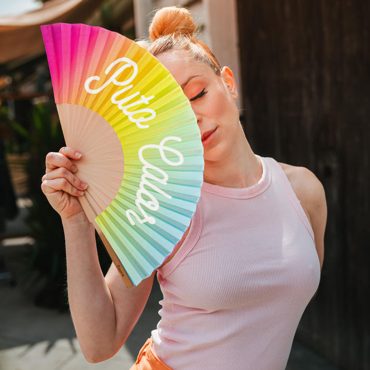 18 RAZONES  ABANICO PUTO CALOR ARCOIRIS  BRILLA EN LA OSCURIDAD