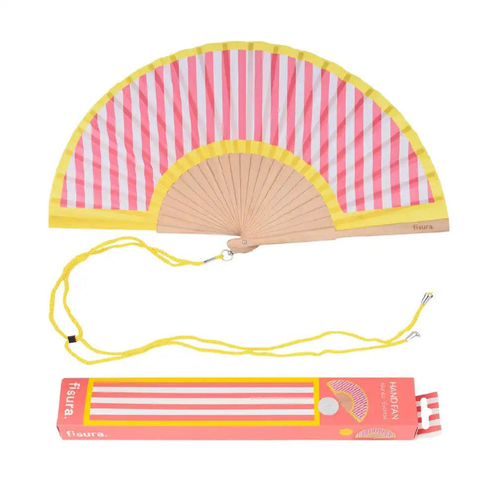 18 RAZONES  ABANICO RAYAS AMARILLO Y ROSADO