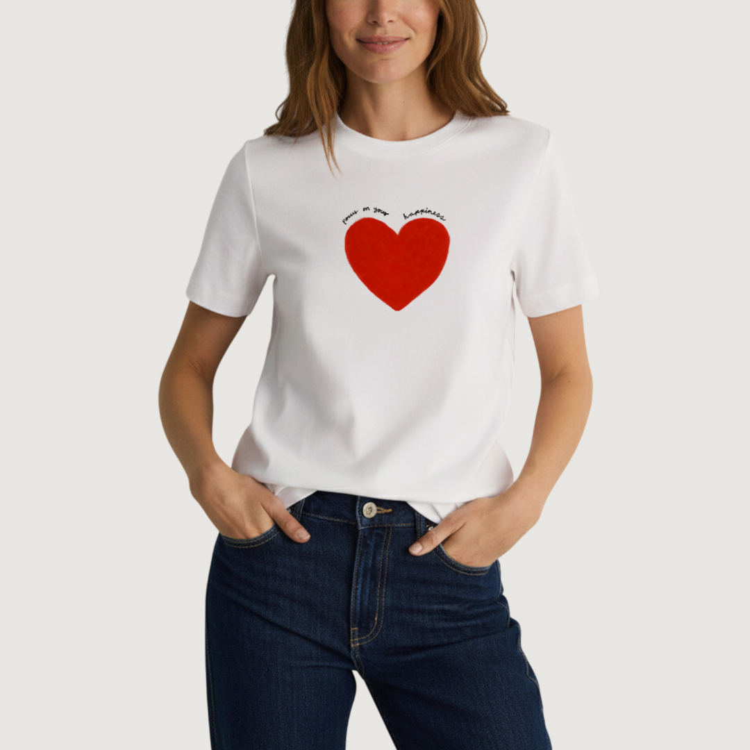MONLE CAMISETA IVORY CORAZON FOCUS ON YOUR HAPPINESS