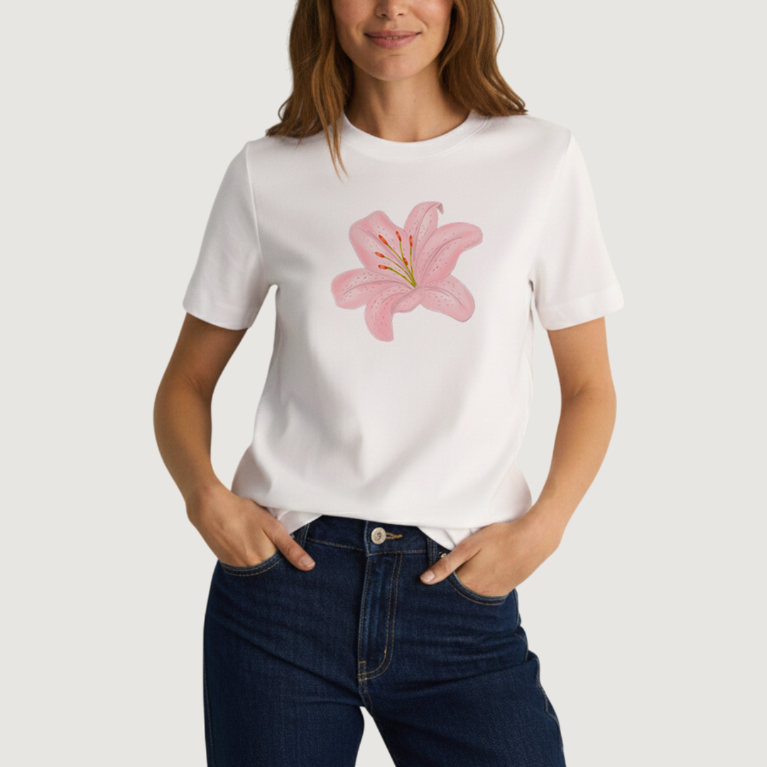 MONLE CAMISETA IVORY FLOR ROSADA