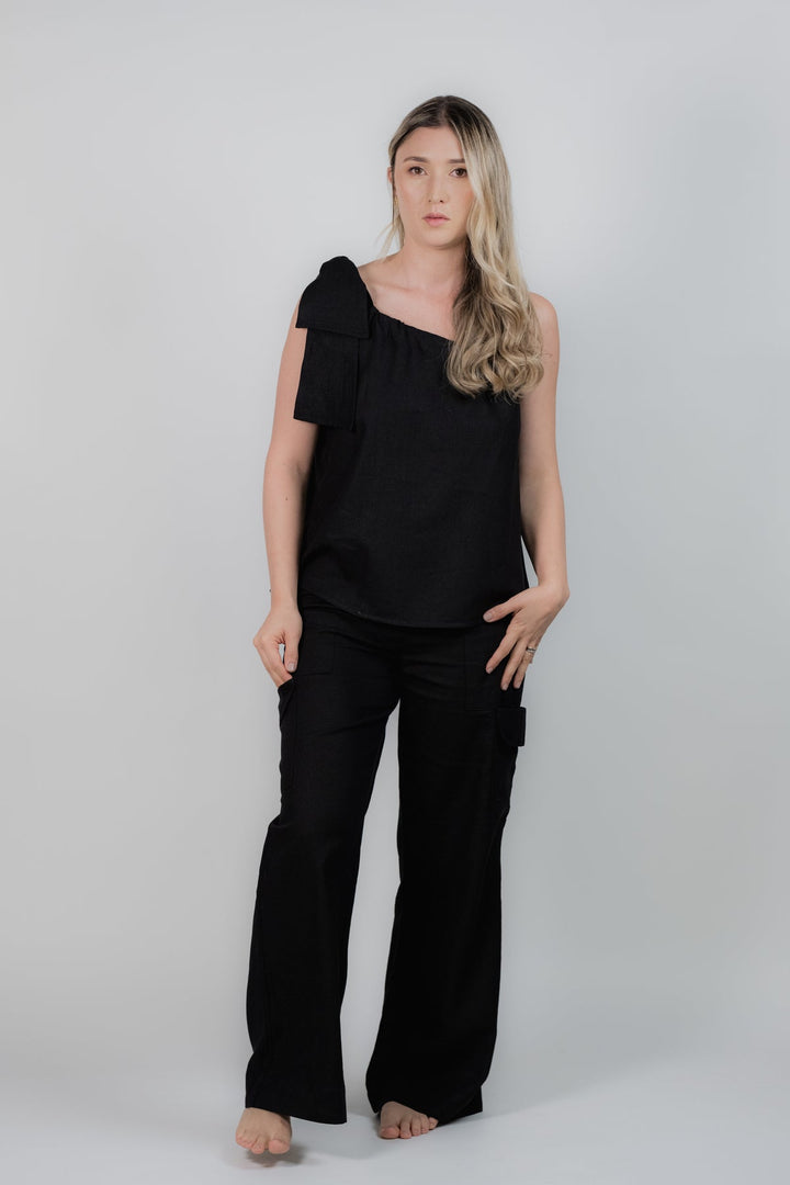 ULLA ULLA PANTALÓN CARGO LINO NEGRO