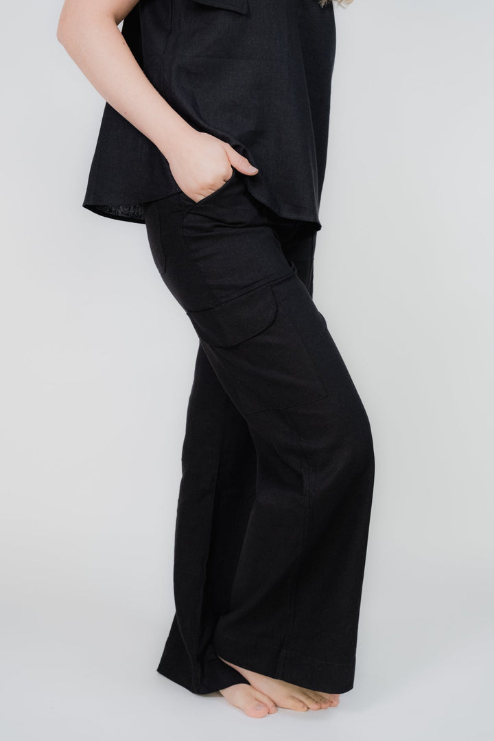 ULLA ULLA PANTALÓN CARGO LINO NEGRO