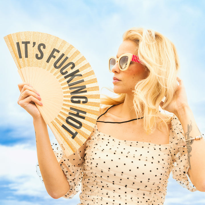 18 RAZONES  ABANICO IT´S FUCKING HOT - GLITTER DORADO