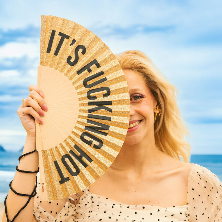 18 RAZONES  ABANICO IT´S FUCKING HOT - GLITTER DORADO