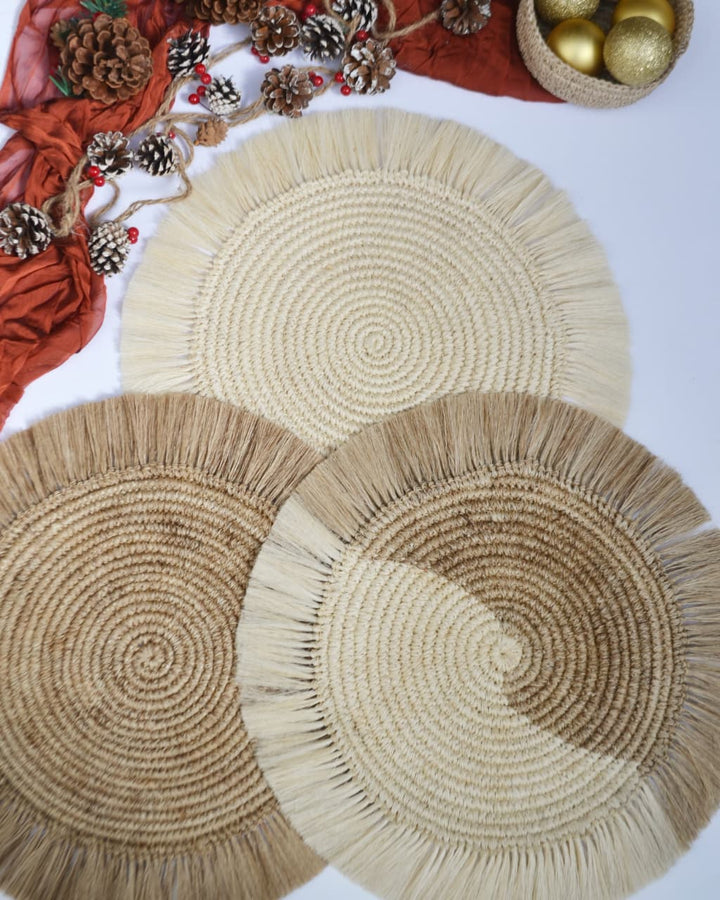 NATIVA DISEÑO SET INDIVIDUALES FLECOS X6 CON PORTAVASOS