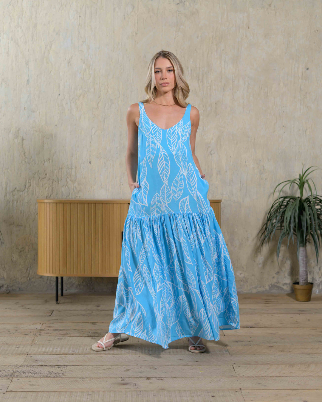 NITTA BONITA VESTIDO MARCIA HOJAS BLUE