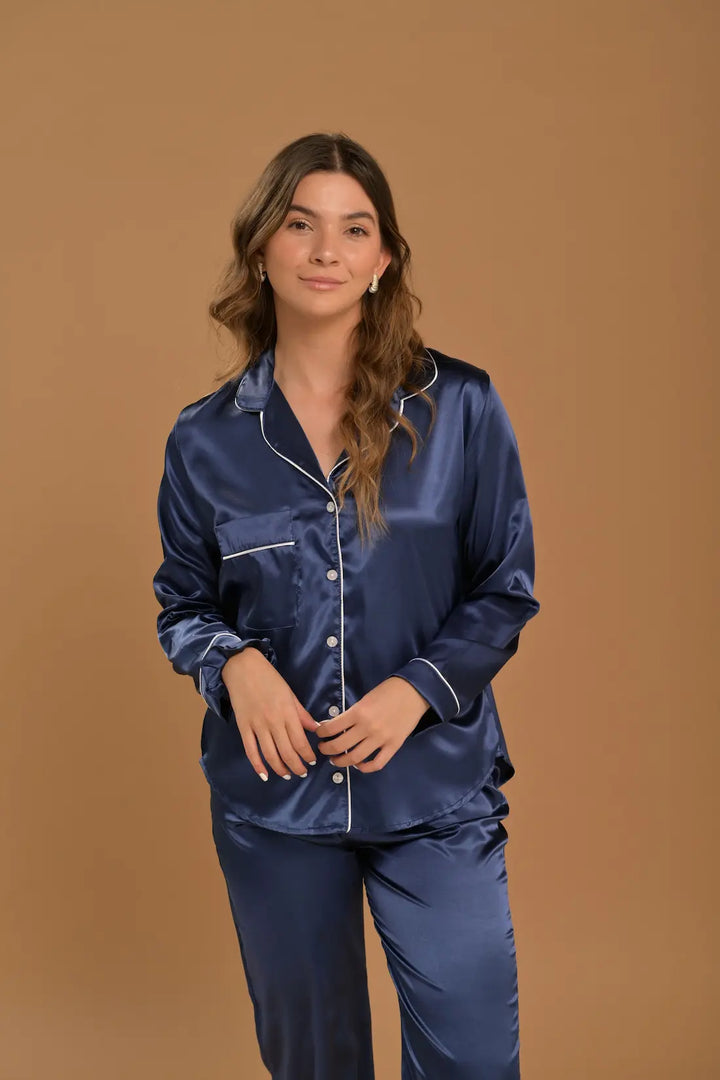 Pantalon camisa de botones Satin Navy Blue