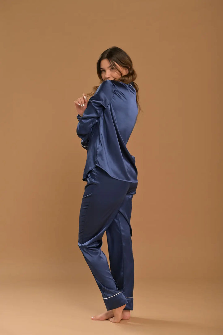 Pantalon camisa de botones Satin Navy Blue