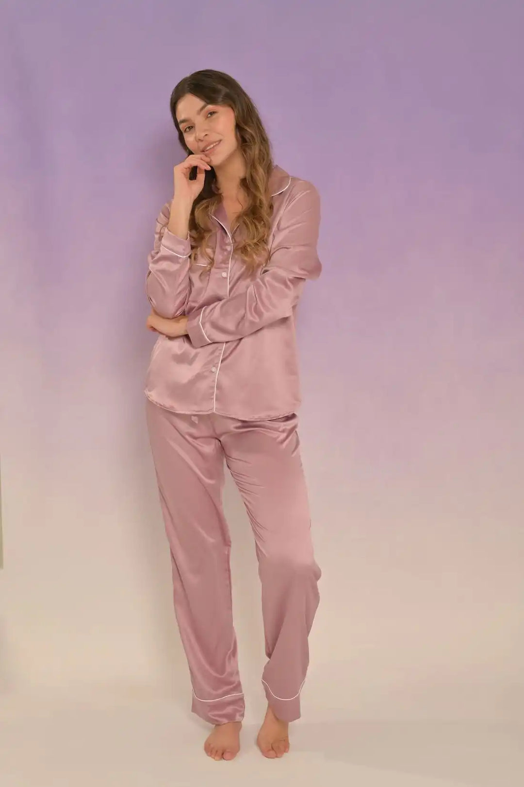 Pantalon camisa de botones Satin Palo rosa