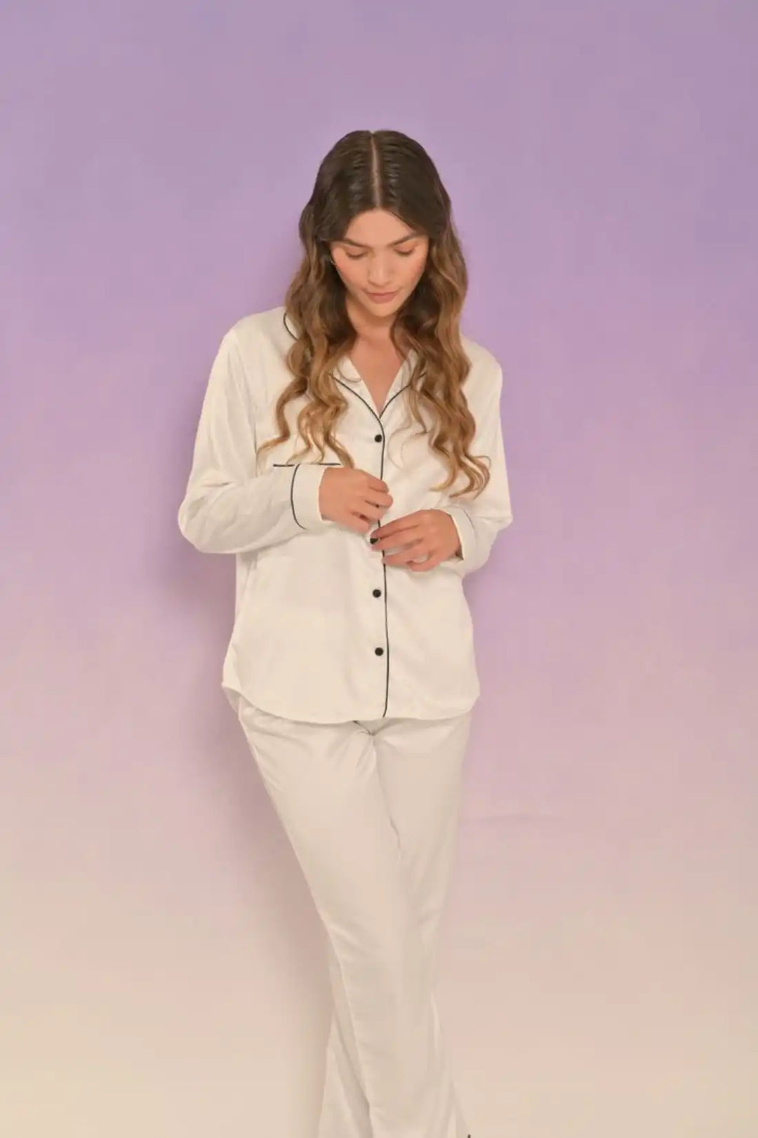Pantalon camisa de botones Satin perla