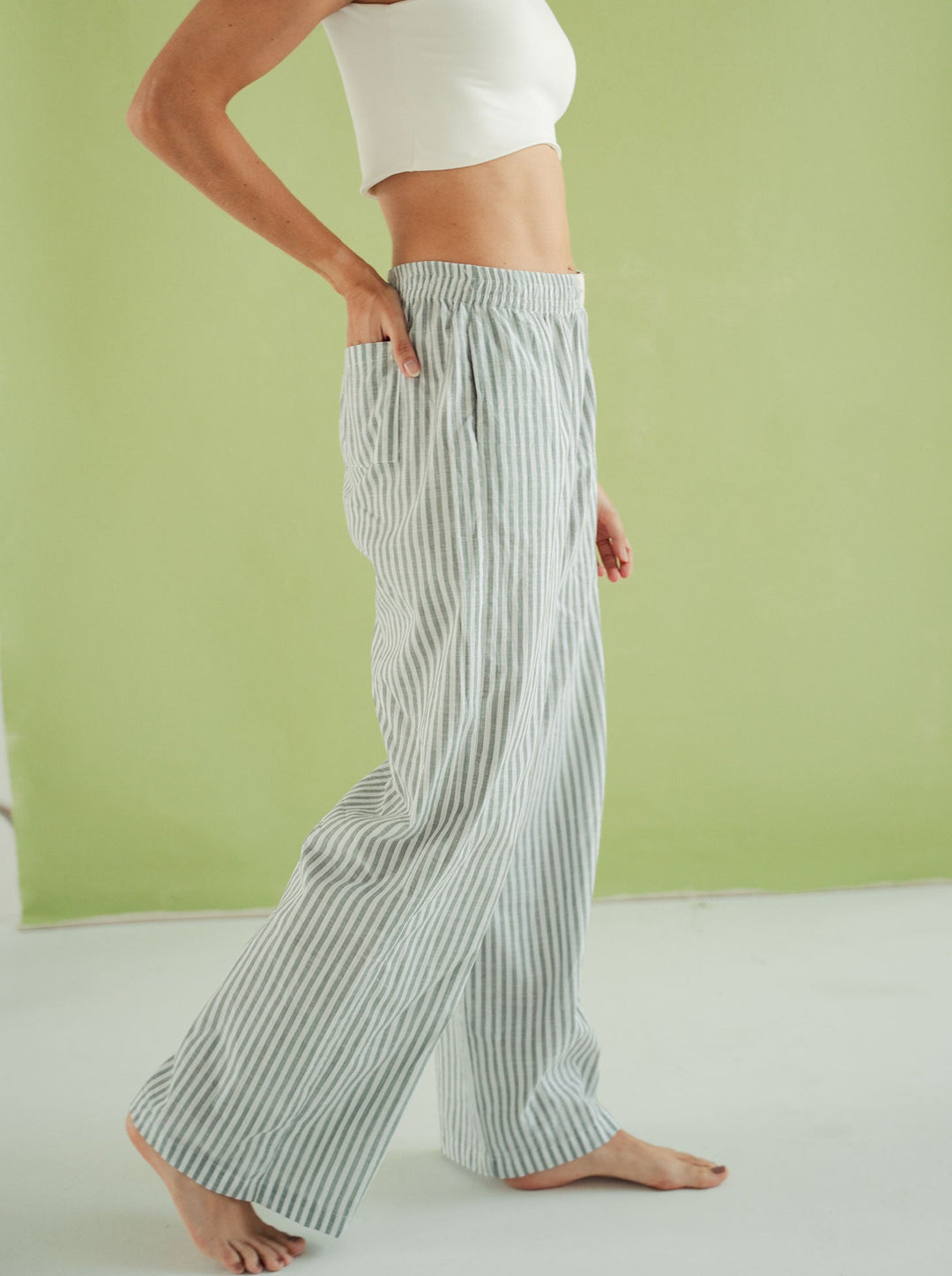 ONCE PANTALON MUJER RESORT RAYAS - MILITAR