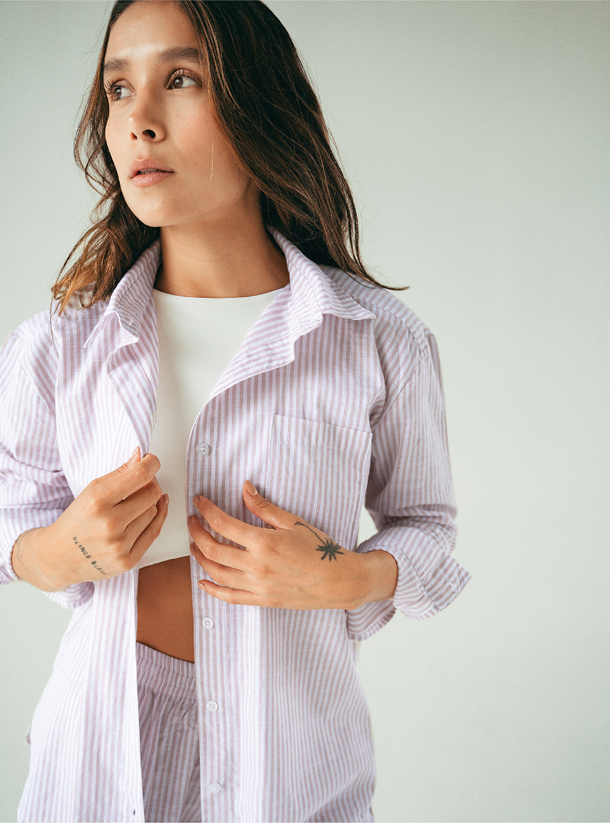 ONCE CAMISA RESORT RAYAS LARGA - ALMOND