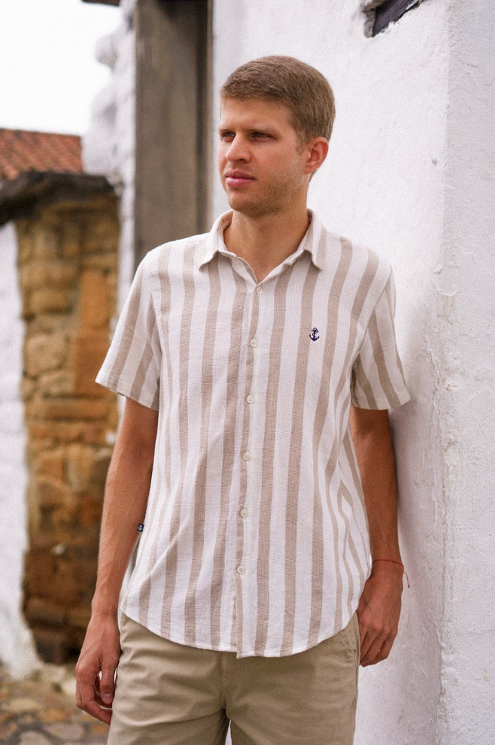 NEW ANCHOR CAMIBUSO BEIGE RAYAS BLANCAS