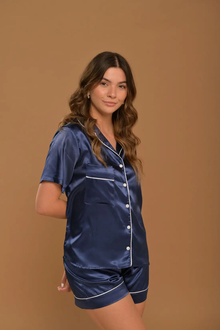Short camisa de botones Satin NavyBlue