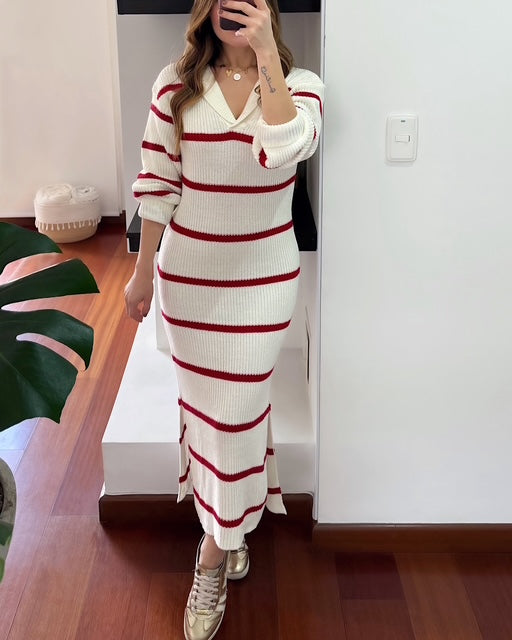 COMPLICITY 125 VESTIDO SUSPIRO RAYAS-ROJO