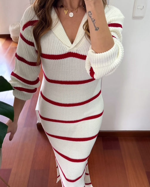 COMPLICITY 125 VESTIDO SUSPIRO RAYAS-ROJO