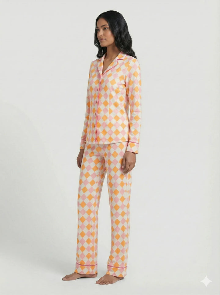 SIELA PANTALON CAMISA SEDA ROMBOS