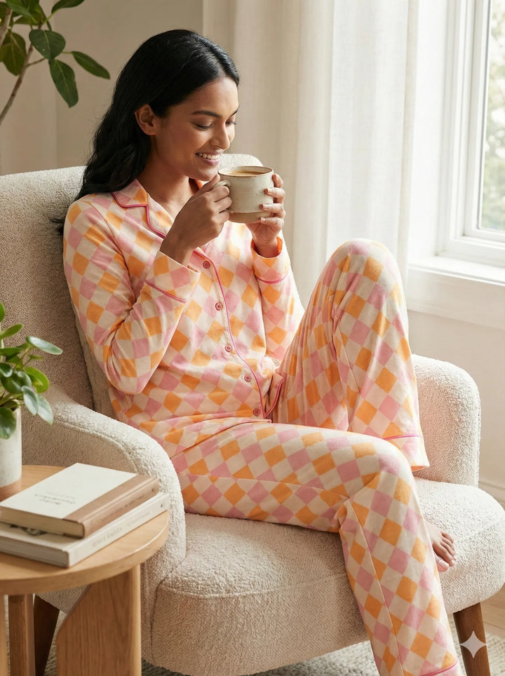 SIELA PANTALON CAMISA SEDA ROMBOS