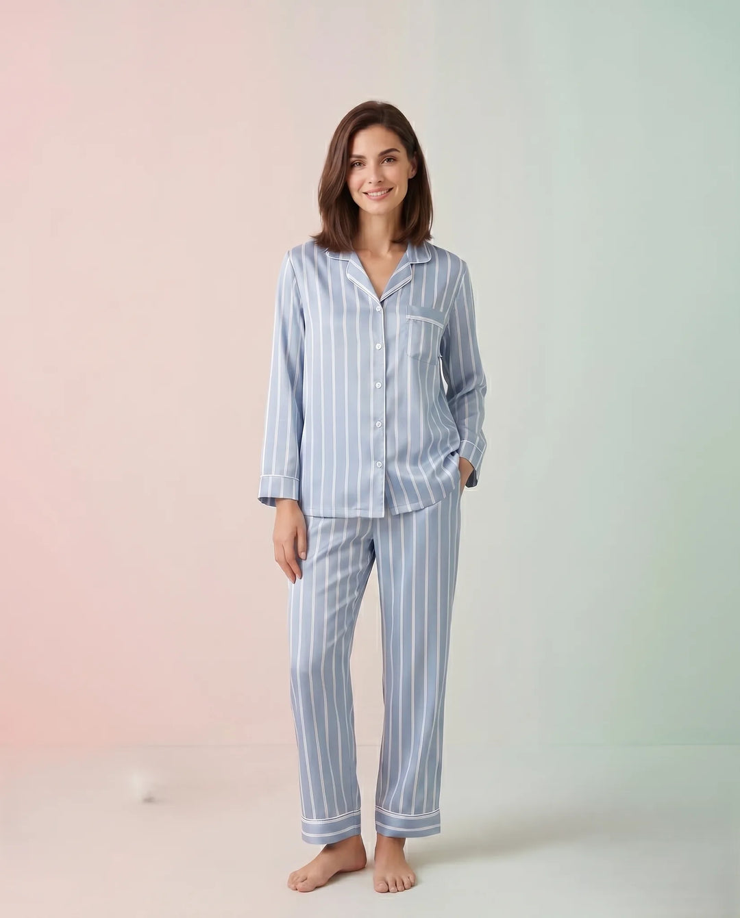 SIELA PANTALON CAMISA SEDA LINEAS BLUE