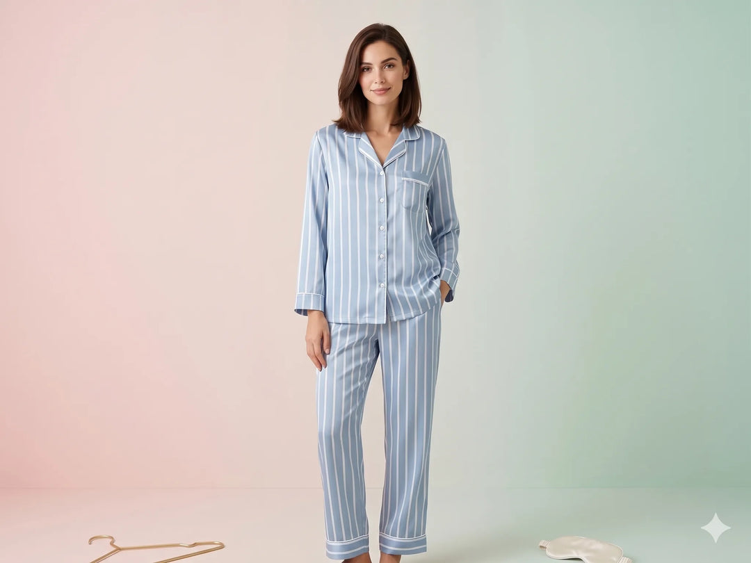 SIELA PANTALON CAMISA SEDA LINEAS BLUE
