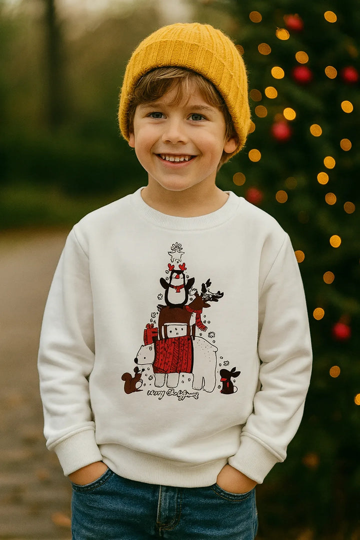 SIELA BUZO NAVIDAD NIÑO ALGODÓN BLANCO